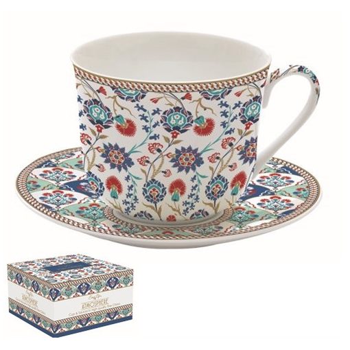 Porcelán reggelizőcsésze+alj 400ml, dobozban, Iznik Atmosphere