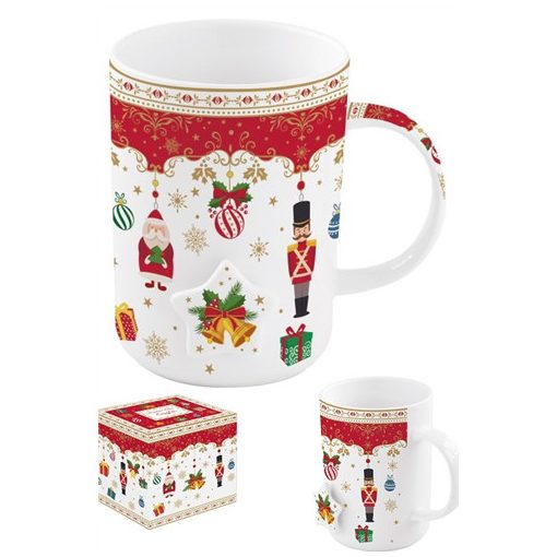 Porcelán bögre 370ml, dobozban, Christmas Ornaments