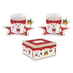   Porcelán eszpresszócsésze+alj 80ml, 2 személyes, dobozban, Christmas Ornaments