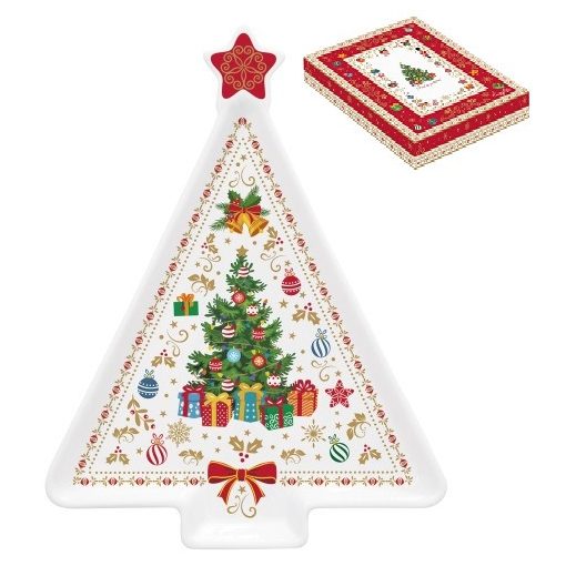 Porcelán fenyőtálca 21x16cm, dobozban, Christmas Ornaments