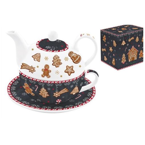 Porcelán egyszemélyes teáskészlet 350ml+350ml, díszdobozban, Gingerbread