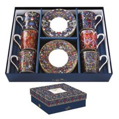   Porcelán eszpresszócsésze+alj 6 személyes, 100ml, dobozban, Coffee Mania, Floral Chintz