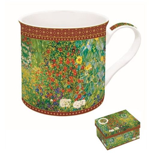 Porcelánbögre dobozban, 300ml, Klimt: Kert napraforgókkal