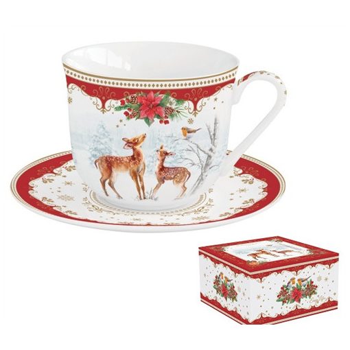 Christmas Melody porcelán reggelizőcsésze+alj, 370ml, díszdobozban