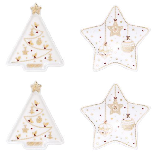 Christmas Lights porcelán teafilter tartó szett, 2db csillag 10,5cm, 2 db fenyő 8,5x10,5cm, díszdobozban
