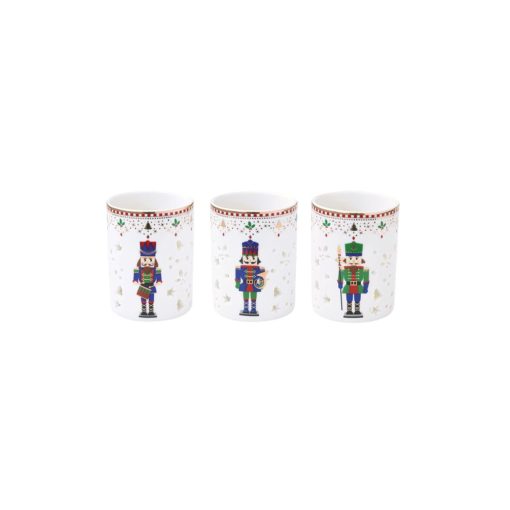 Nutcrackers porcelán mécsestartó pohár 3 db-os szett, ,5x9cm, díszdobozban