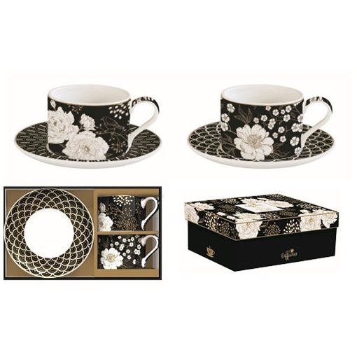 Porceláncsésze+alj 240ml 2 személyes dobozban, Coffee Mania, Art Deco & Flowers