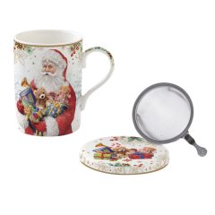   Santa is Coming porcelán szűrősbögre tetővel, 350ml, díszdobozban