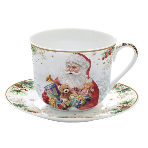 Santa is Coming porcelán reggeliző csésze+alj 400ml, díszdobozban