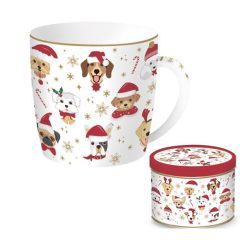 Porcelán bögre 350ml,fémdobozban, Christmas Friends Dogs