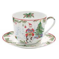   Joyful Santa porcelán reggeliző csésze+alj 400ml, díszdobozban