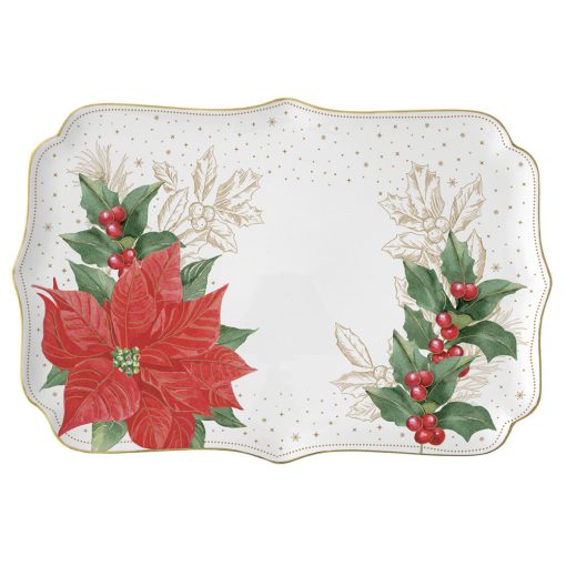 Porcelántálca 36x25cm, dobozban, Poinsettia & Berries