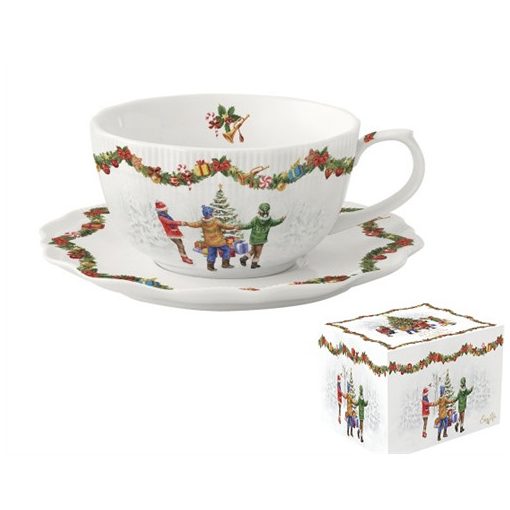 Porcelán teás csésze+alj, 300ml, dobozban, Christmas Round Dance