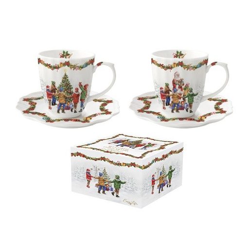 Porcelán eszpresszó csésze+alj 2 személyes, 110ml, dobozban, Christmas Round Dance