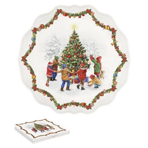 Porcelán tálca 32cm, dobozban, Christmas Round Dance