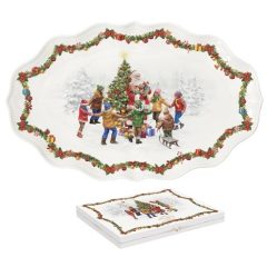   Porcelán ováltálca 40x25,5cm, dobozban, Christmas Round Dance