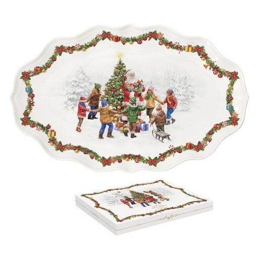 Porcelán ováltálca 40x25,5cm, dobozban, Christmas Round Dance