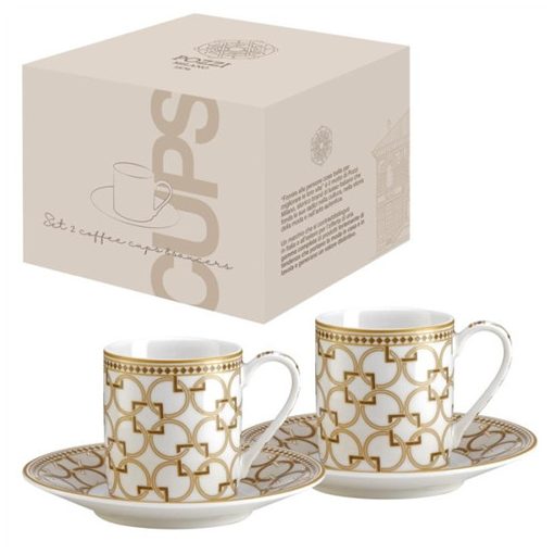 Porcelán eszpresszócsésze+alj 80ml, 2 személyes, dobozban, Déco