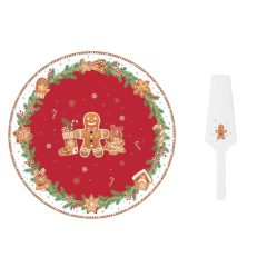   Porcelán tortatál lapáttal, 32cm, dobozban, Fancy Gingerbread