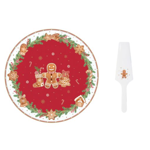 Porcelán tortatál lapáttal, 32cm, dobozban, Fancy Gingerbread