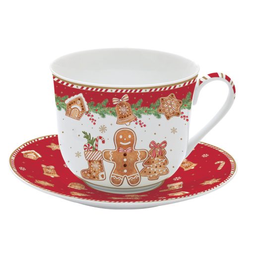 Porcelán reggelizőcsésze+alj 400ml, dobozban, Fancy Gingerbread