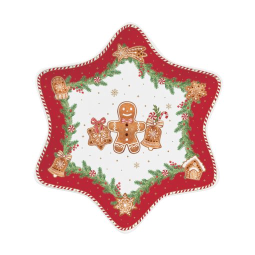 Porcelán csillagtálca 22,5cm, dobozban, Fancy Gingerbread