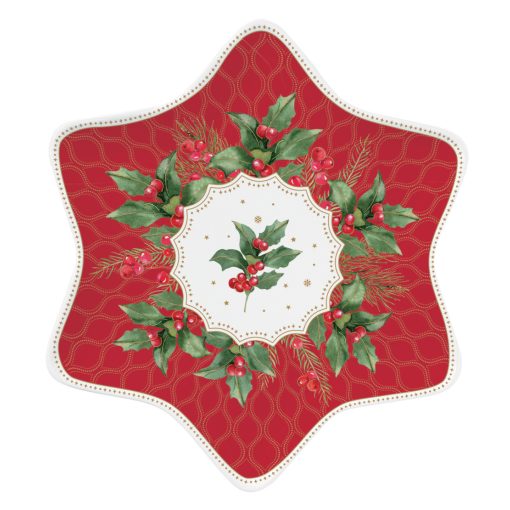 Porcelán csillagtálca 22,5cm, dobozban, Christmas Berries