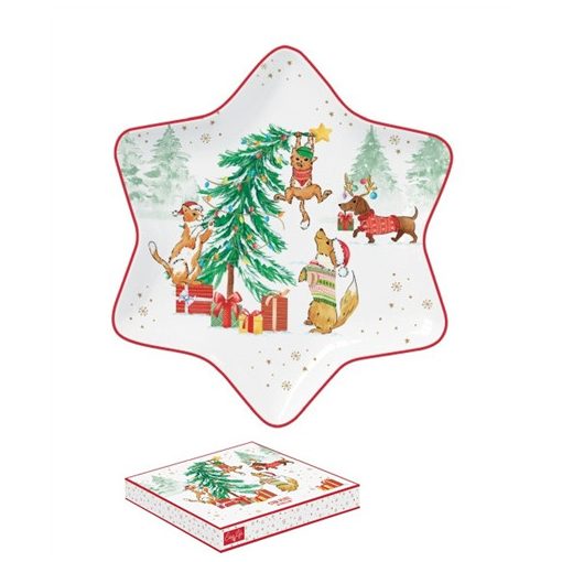 Porcelán csillagtálca 22,5cm, dobozban, Christmas Gang