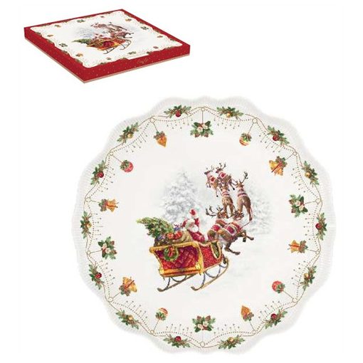 Porcelántálca kerek, 32cm, dobozban, Nostalgic Christmas 