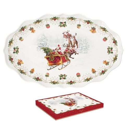 Porcelántálca ovál, 40x25,5cm, dobozban, Nostalgic Christmas 