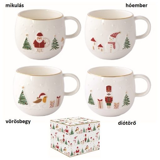 Porcelánbögre 400ml, dobozban, Let it snow