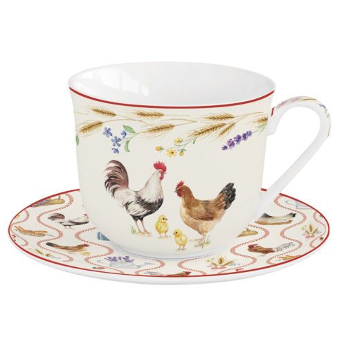 Porcelán reggelizőcsésze+alj 370ml dobozban, Country Life