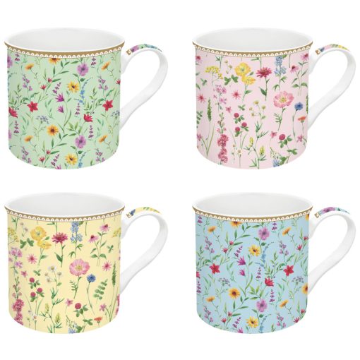 Porcelán bögreszett 4db-os, 300ml, dobozban, Atmosphere, Meadow Flowers