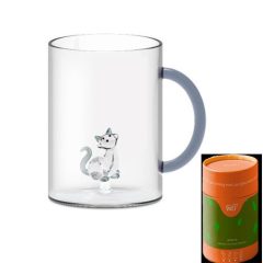   Borosilicate hőálló üvegbögre belső dekorral, 420ml, cicás