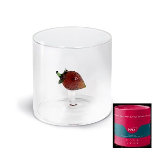 Borosilicate hőálló üvegpohár belső dekorral, 250ml, epres					