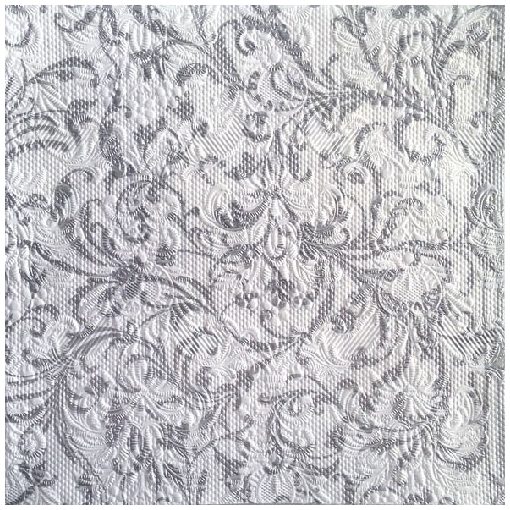 Elegance Damask white silver dombornyomott papírszalvéta 33x33cm,15db-os