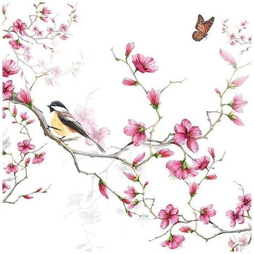 Bird &  Blossom white papírszalvéta 33x33cm,20db-os