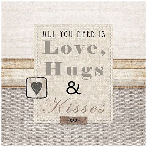 Love, Hugs & kisses papírszalvéta 33x33cm,20db-os