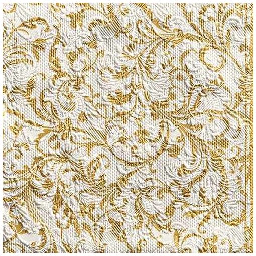 Elegance Damask White/Gold dombornyomott papírszalvéta 33x33cm,15db-os