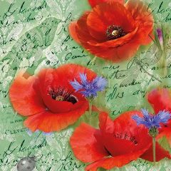 Painted Poppies Green papírszalvéta 33x33cm, 20db-os