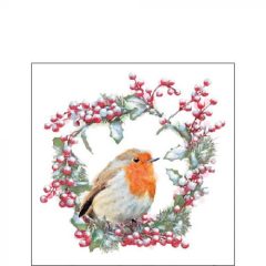 Robin in Wreath papírszalvéta 25x25cm, 20db-os