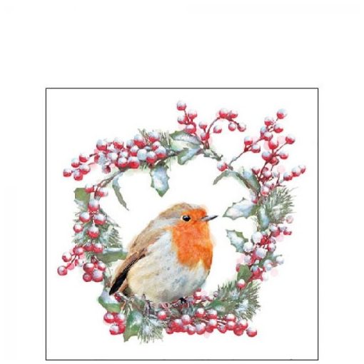 Robin in Wreath papírszalvéta 25x25cm, 20db-os