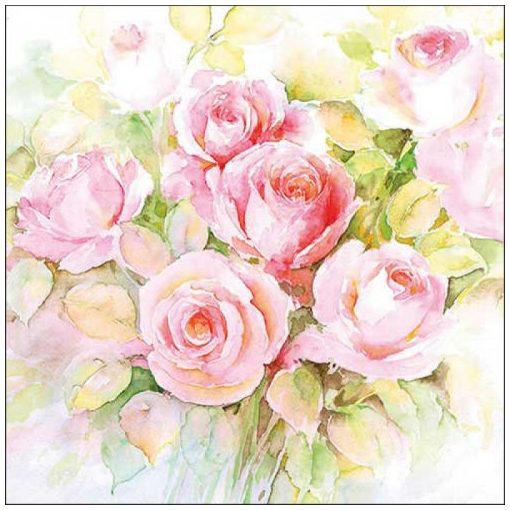 Watercolour roses papírszalvéta 33x33cm, 20db-os