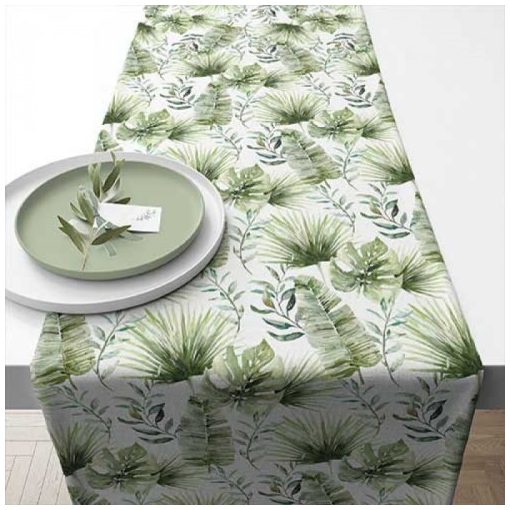 Jungle Leaves white asztali futó 40x150cm,100% pamut