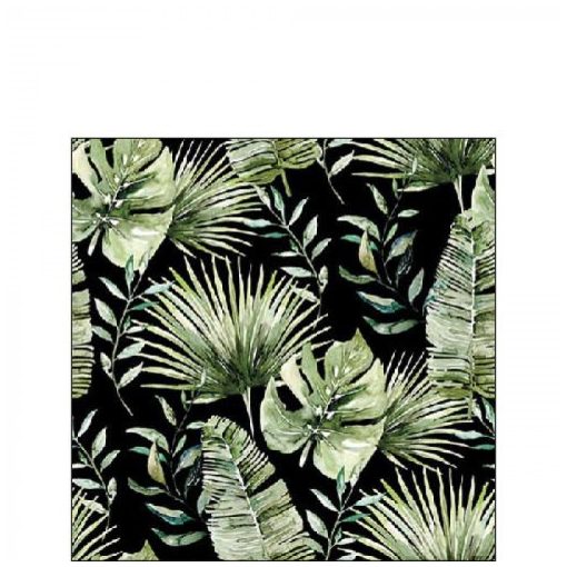 Jungle Leaves black papírszalvéta 25x25cm, 20db-os