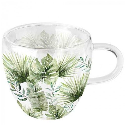 Jungle Leaves white duplafalú borosilicate üvegcsésze 0,25l