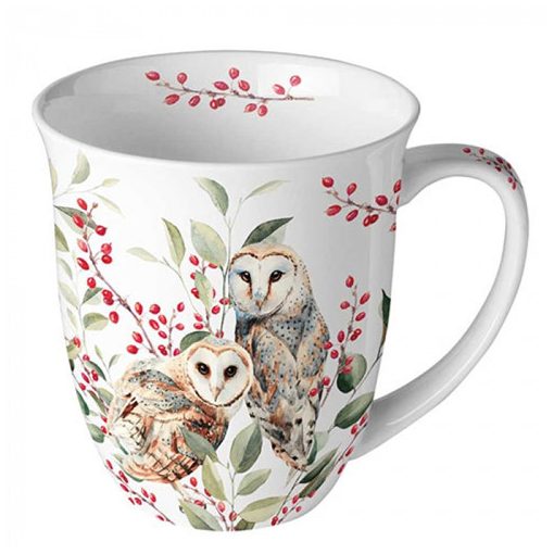 Barn owl couple white porcelánbögre 0,4l