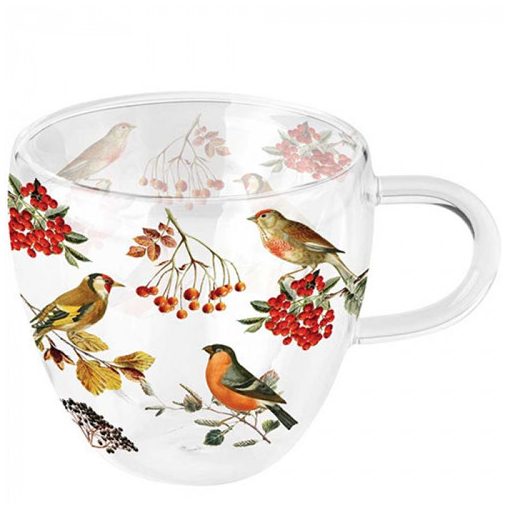 Autumn birds duplafalú borosilicate üvegcsésze 0,25l