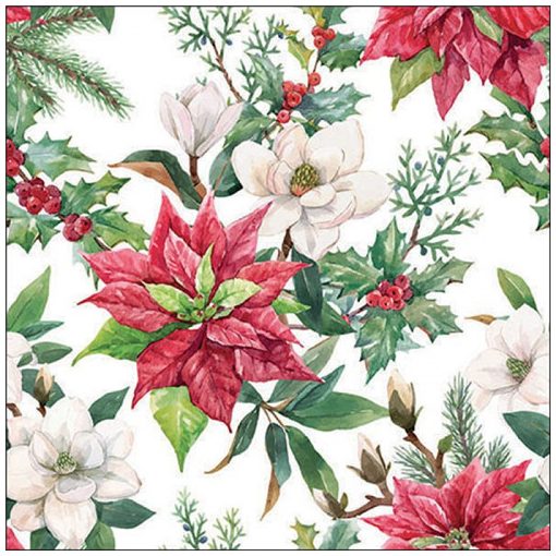 Christmas florals papírszalvéta 33x33cm, 20db-os