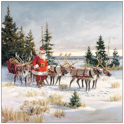 Santa with his reindeers papírszalvéta 33x33cm, 20db-os